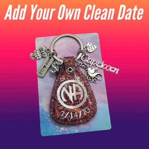 NA Narcotics Anonymous CUSTOM GLITTER magenta keytag! Add your clean date!